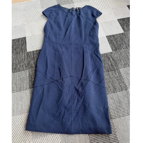 FENDI Women's Cap Sleeve Crepe Sheath Dress Size 46 Navy Blue Stretch